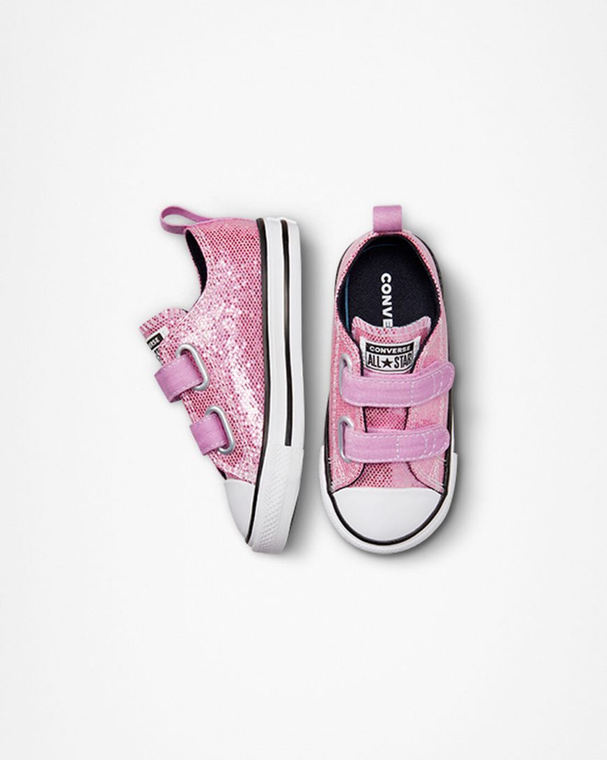 Tenis Converse Chuck Taylor All Star Easy-On Glitter Cano Baixo Menina Rosa Pretas | PT C058413